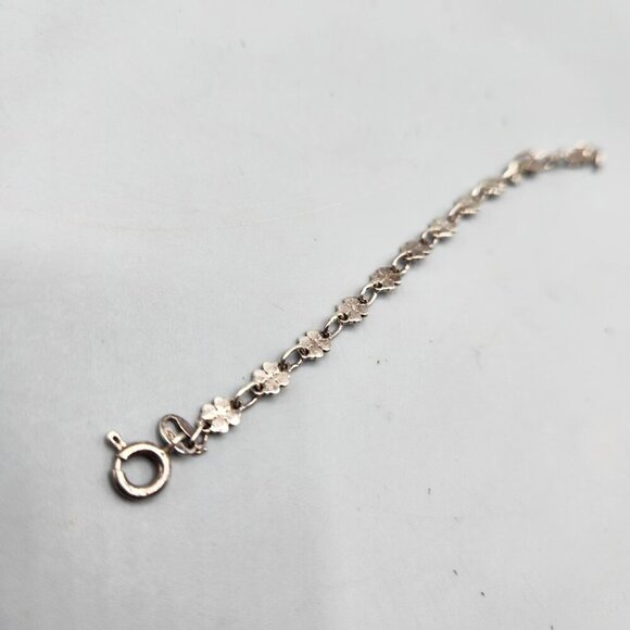 Sterling Silver Four Leaf Clover Child's Chain Bracelet Luck of the Irish - Picture 9 of 11